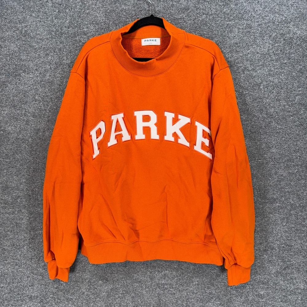 Parke Varsity Sweatshirt Women Large/XL Orange Halloween Creamsicle Mock Neck